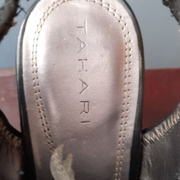 Tahari Black Open Toe Leather Sling Back Sandals Bootie Shoes Size 10. - Picture 3 of 10